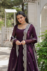 Classic Faux Blooming Gown With Designer Dupatta With Sequins Embroidery Work