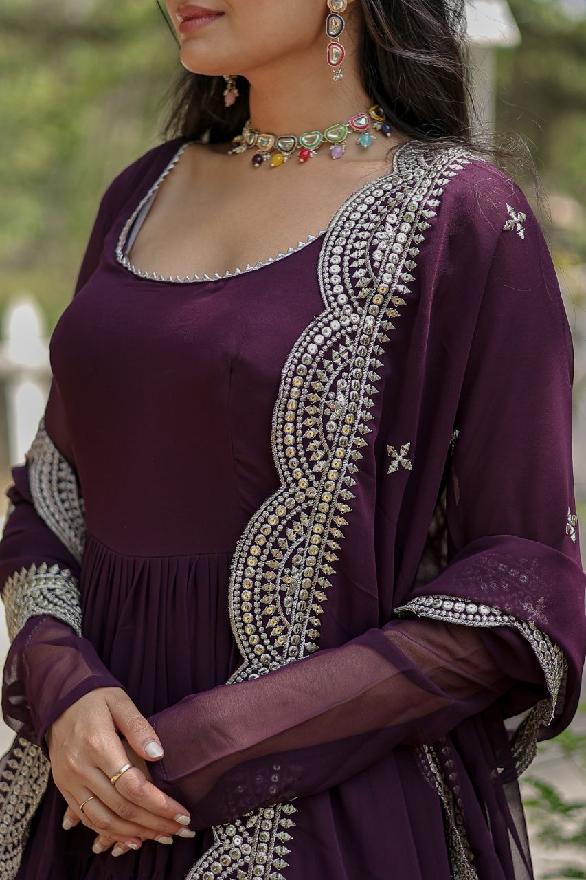 Classic Faux Blooming Gown With Designer Dupatta With Sequins Embroidery Work