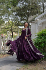 Classic Faux Blooming Gown With Designer Dupatta With Sequins Embroidery Work