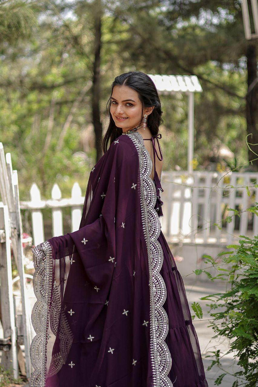 Classic Faux Blooming Gown With Designer Dupatta With Sequins Embroidery Work