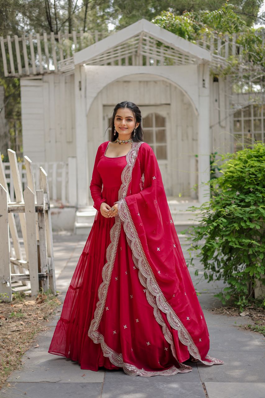 Classic Faux Blooming Gown With Designer Dupatta With Sequins Embroidery Work