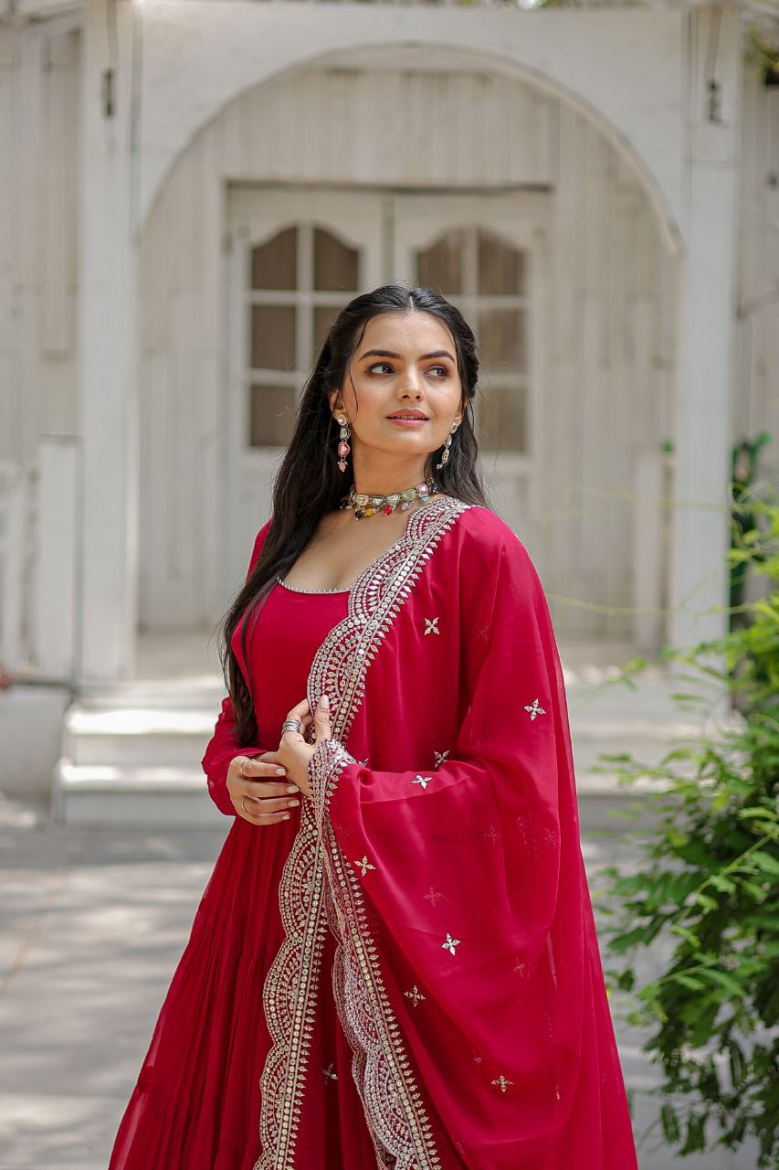 Classic Faux Blooming Gown With Designer Dupatta With Sequins Embroidery Work