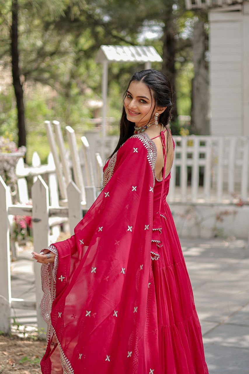Classic Faux Blooming Gown With Designer Dupatta With Sequins Embroidery Work
