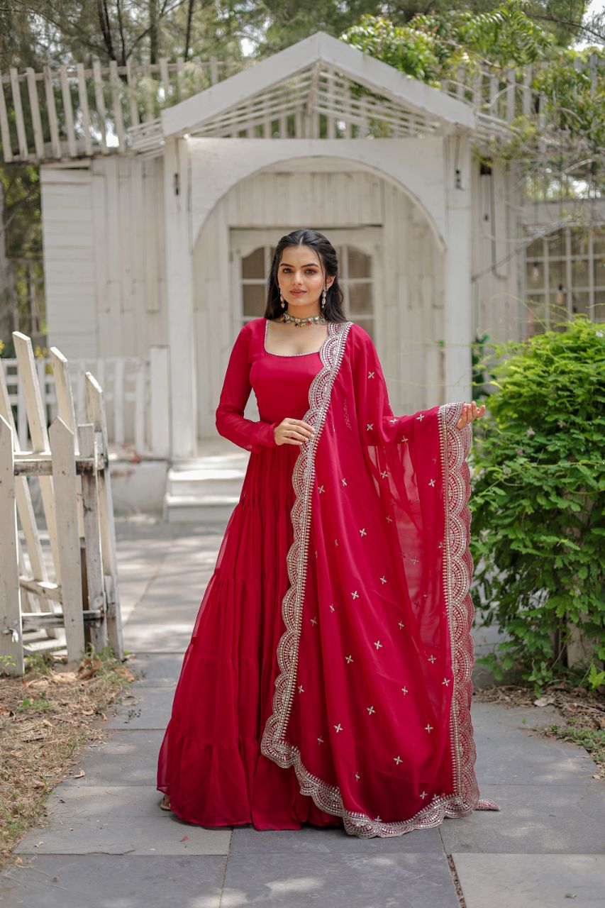 Classic Faux Blooming Gown With Designer Dupatta With Sequins Embroidery Work