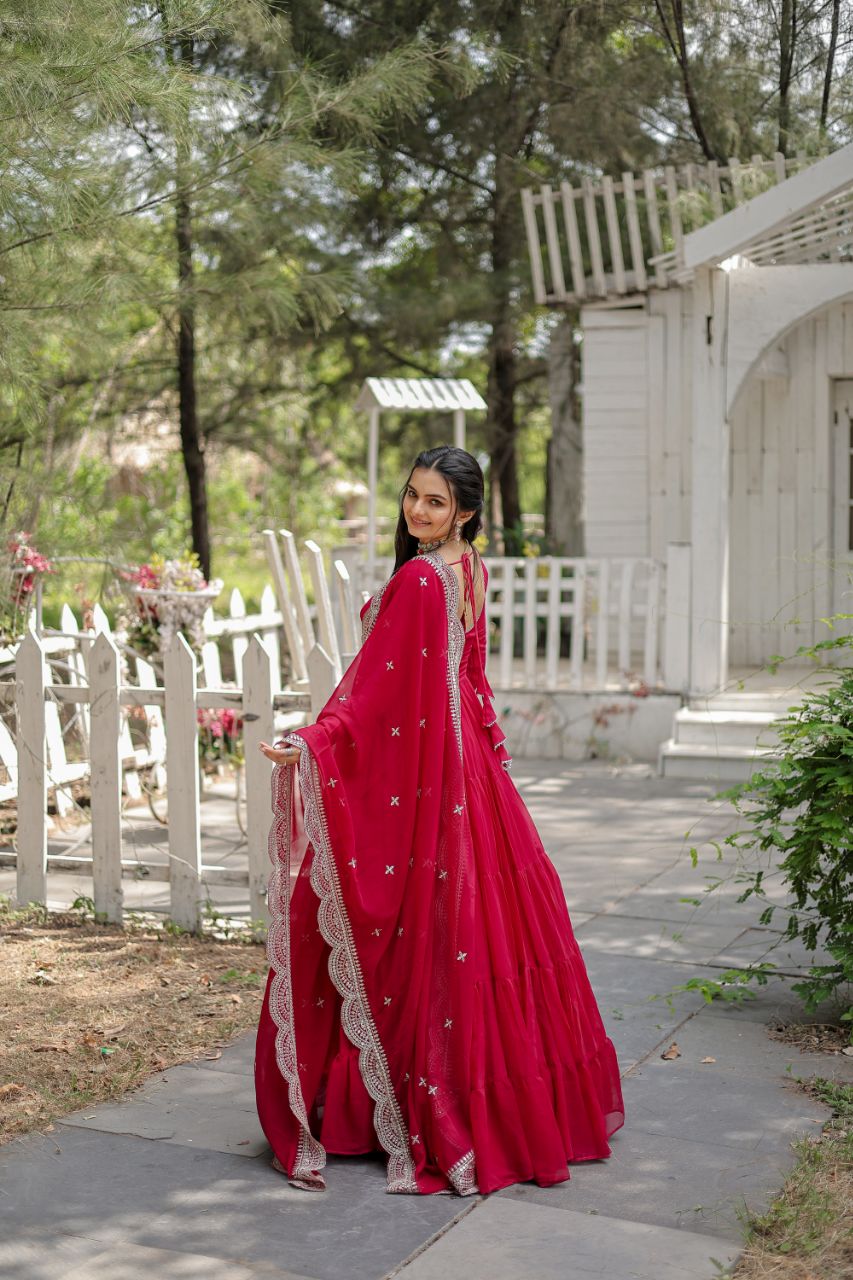 Classic Faux Blooming Gown With Designer Dupatta With Sequins Embroidery Work