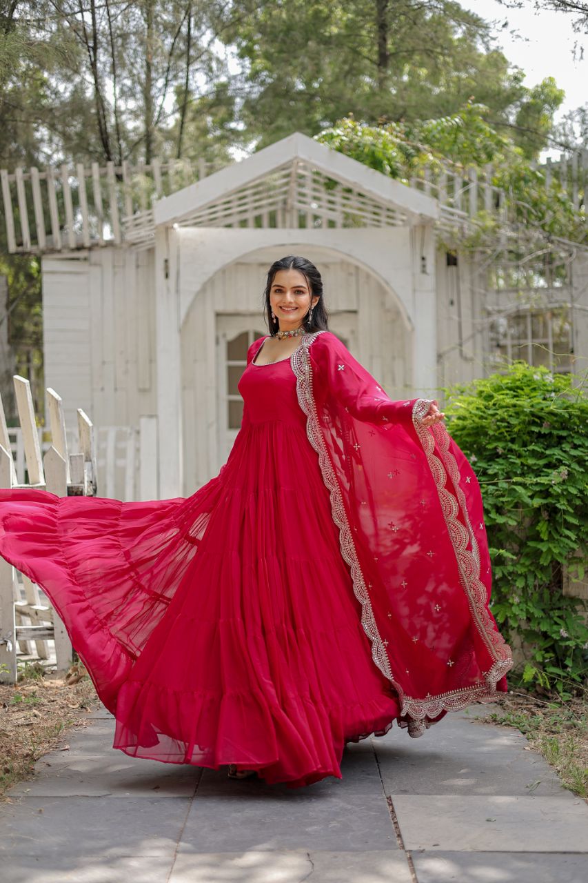 Classic Faux Blooming Gown With Designer Dupatta With Sequins Embroidery Work