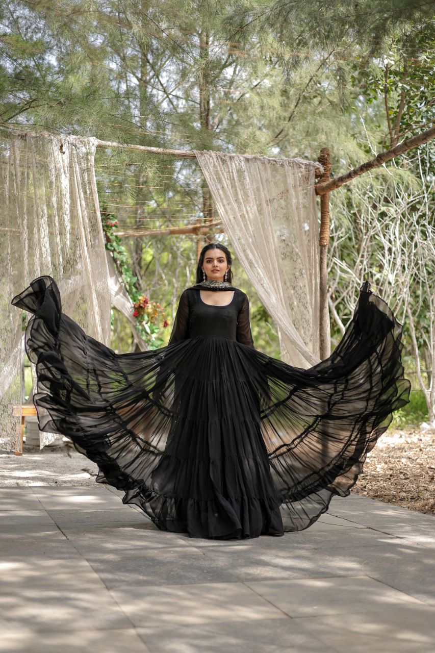 Classic Faux Blooming Gown With Designer Dupatta With Sequins Embroidery Work