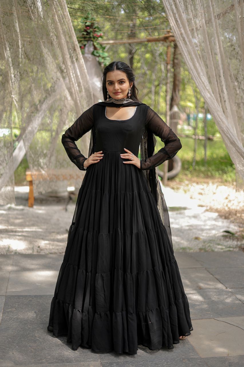 Classic Faux Blooming Gown With Designer Dupatta With Sequins Embroidery Work