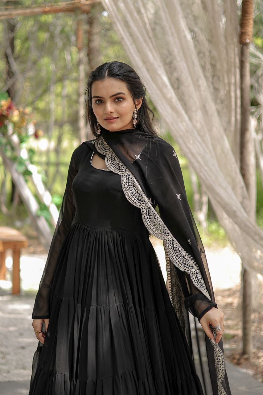 Classic Faux Blooming Gown With Designer Dupatta With Sequins Embroidery Work
