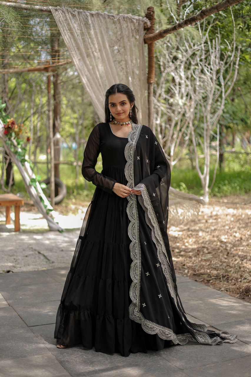 Classic Faux Blooming Gown With Designer Dupatta With Sequins Embroidery Work