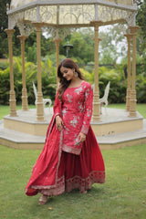Premium Designer Readymade Kurti-plazzo-dupatta Set – Chinnon With Sequins & Thread Embroidery