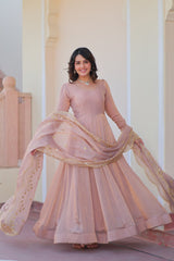 Peach Fendy Chiffon With Sequence Embroidery Dupatta For Women