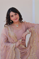 Peach Fendy Chiffon With Sequence Embroidery Dupatta For Women