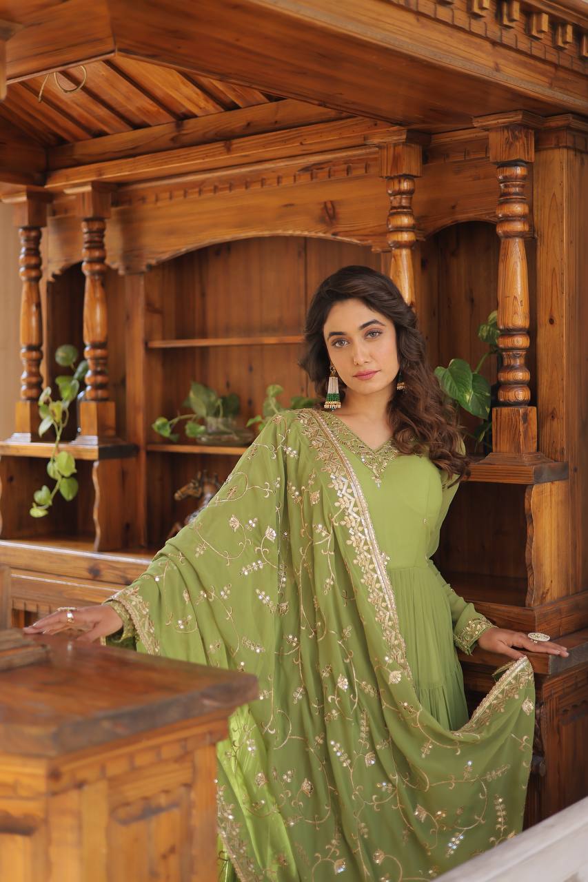 The Perfect Elegance Unique Embroidered Gown With Dupatta Set