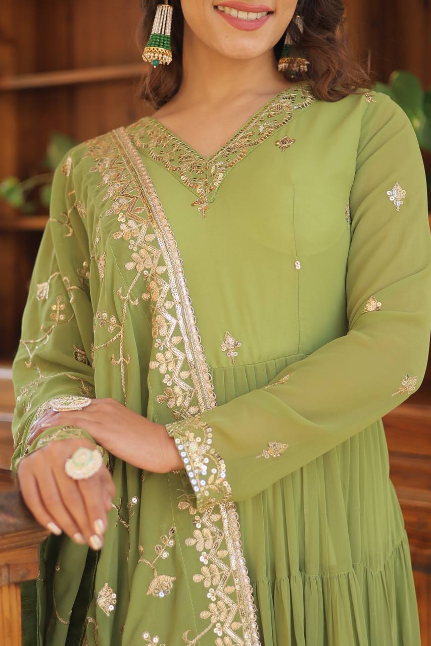 The Perfect Elegance Unique Embroidered Gown With Dupatta Set