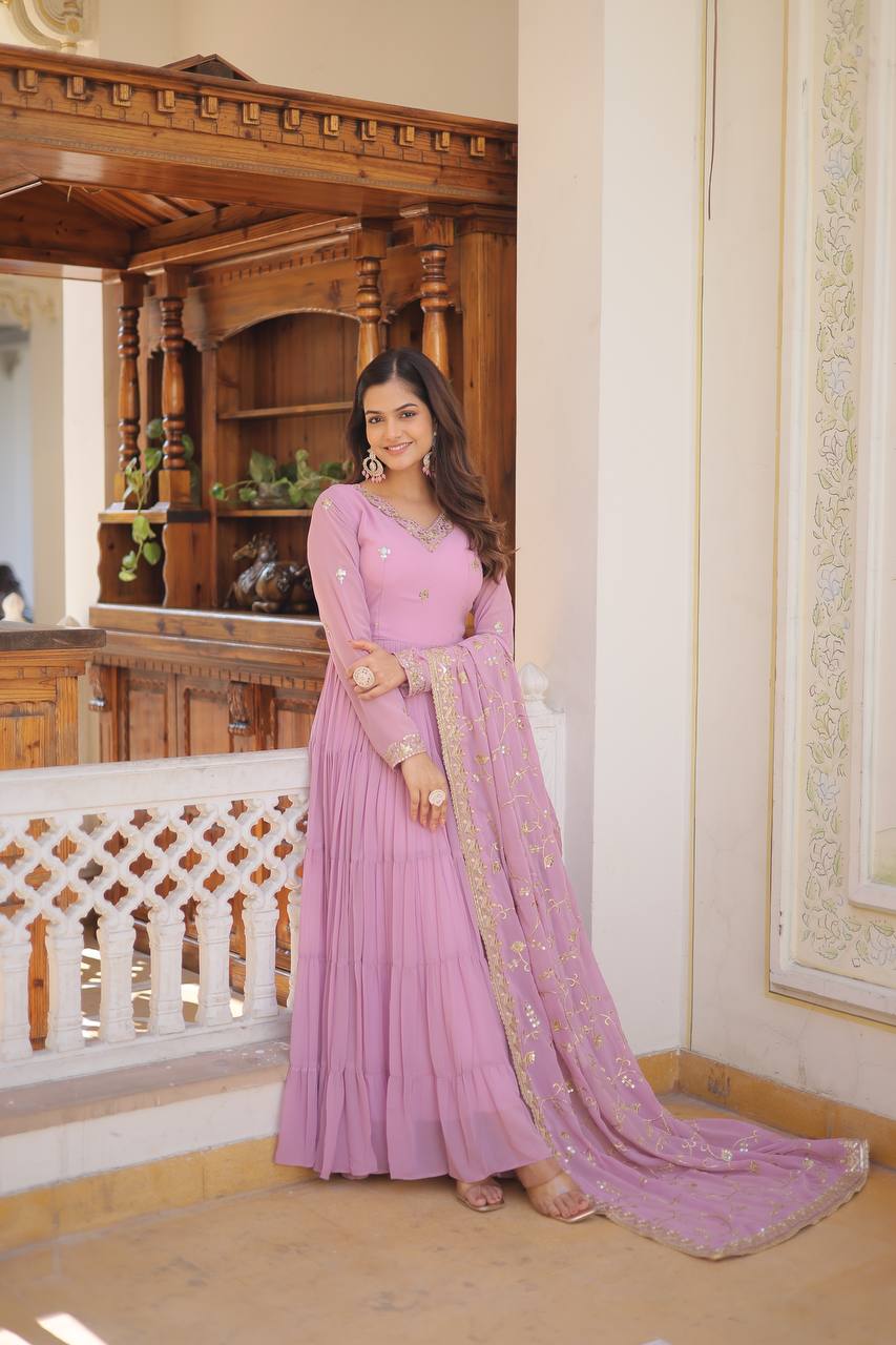 The Perfect Elegance Unique Embroidered Gown With Dupatta Set