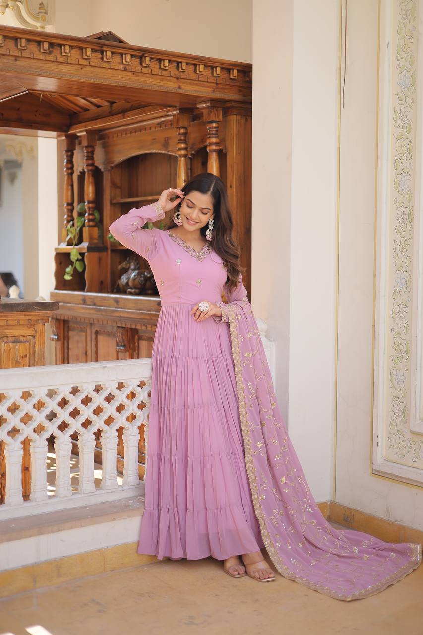 The Perfect Elegance Unique Embroidered Gown With Dupatta Set