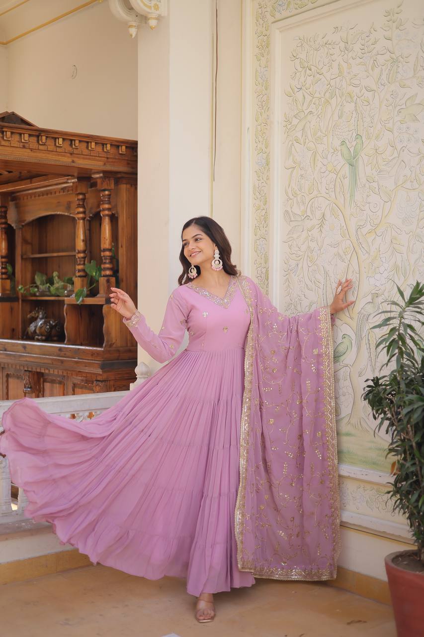 The Perfect Elegance Unique Embroidered Gown With Dupatta Set