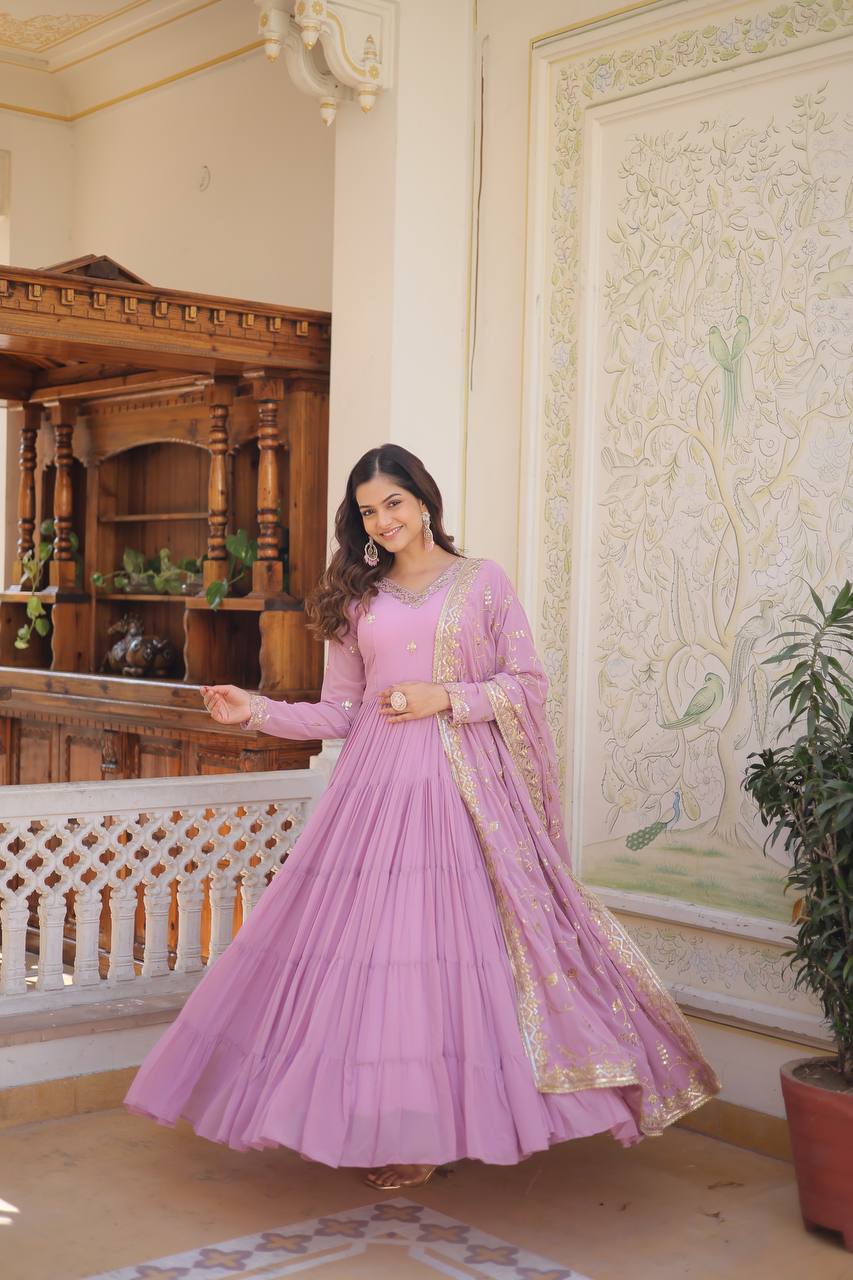 The Perfect Elegance Unique Embroidered Gown With Dupatta Set