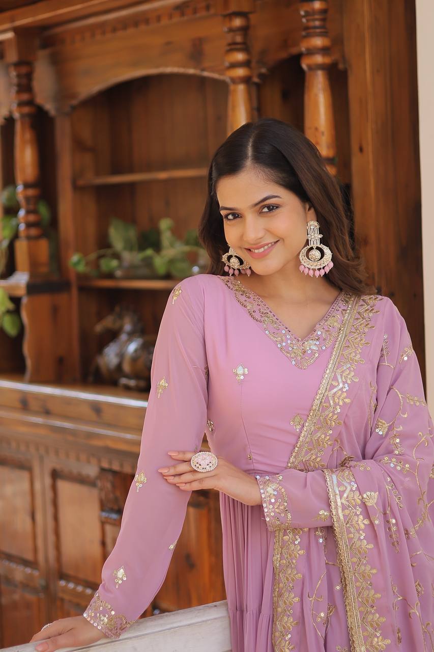 The Perfect Elegance Unique Embroidered Gown With Dupatta Set