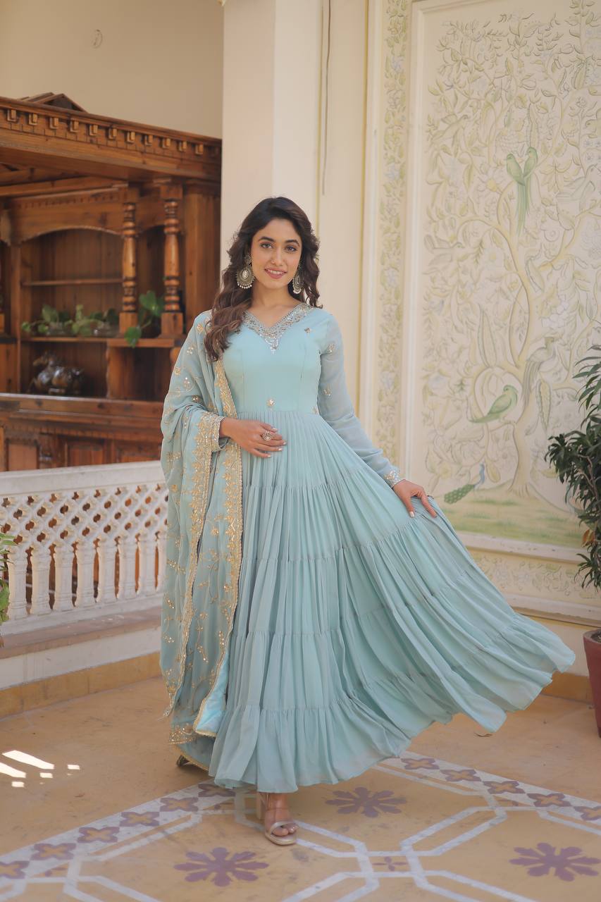 The Perfect Elegance Unique Embroidered Gown With Dupatta Set