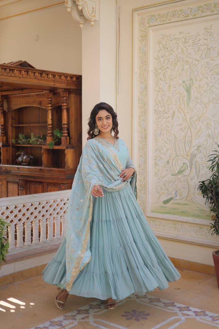 The Perfect Elegance Unique Embroidered Gown With Dupatta Set