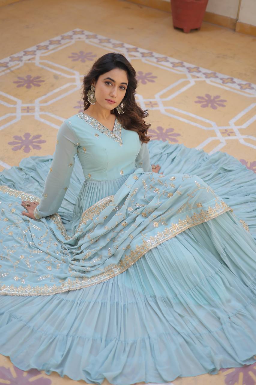 The Perfect Elegance Unique Embroidered Gown With Dupatta Set