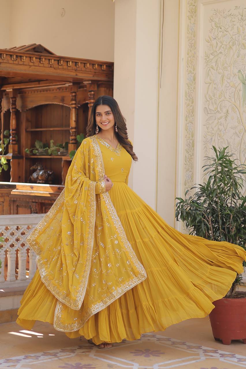 The Perfect Elegance Unique Embroidered Gown With Dupatta Set