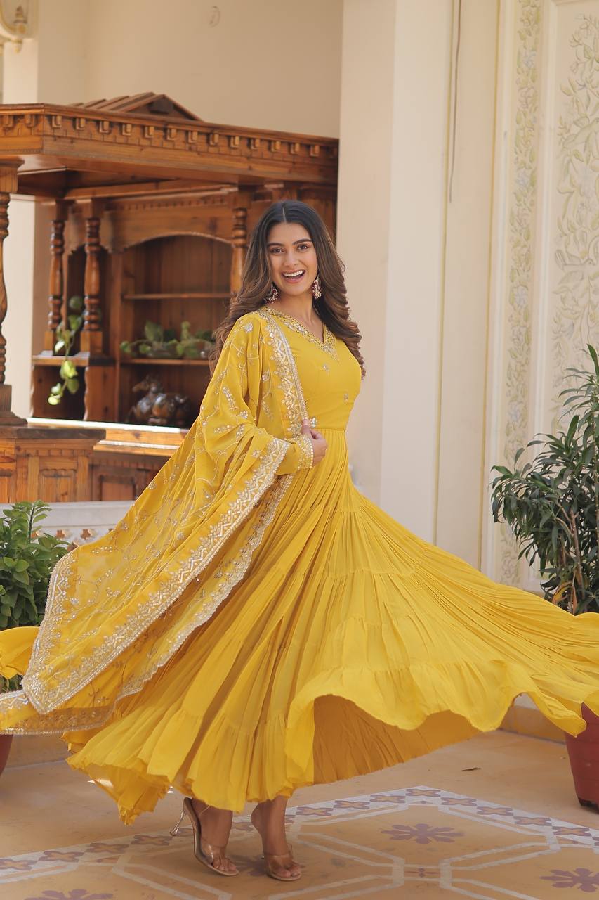 The Perfect Elegance Unique Embroidered Gown With Dupatta Set