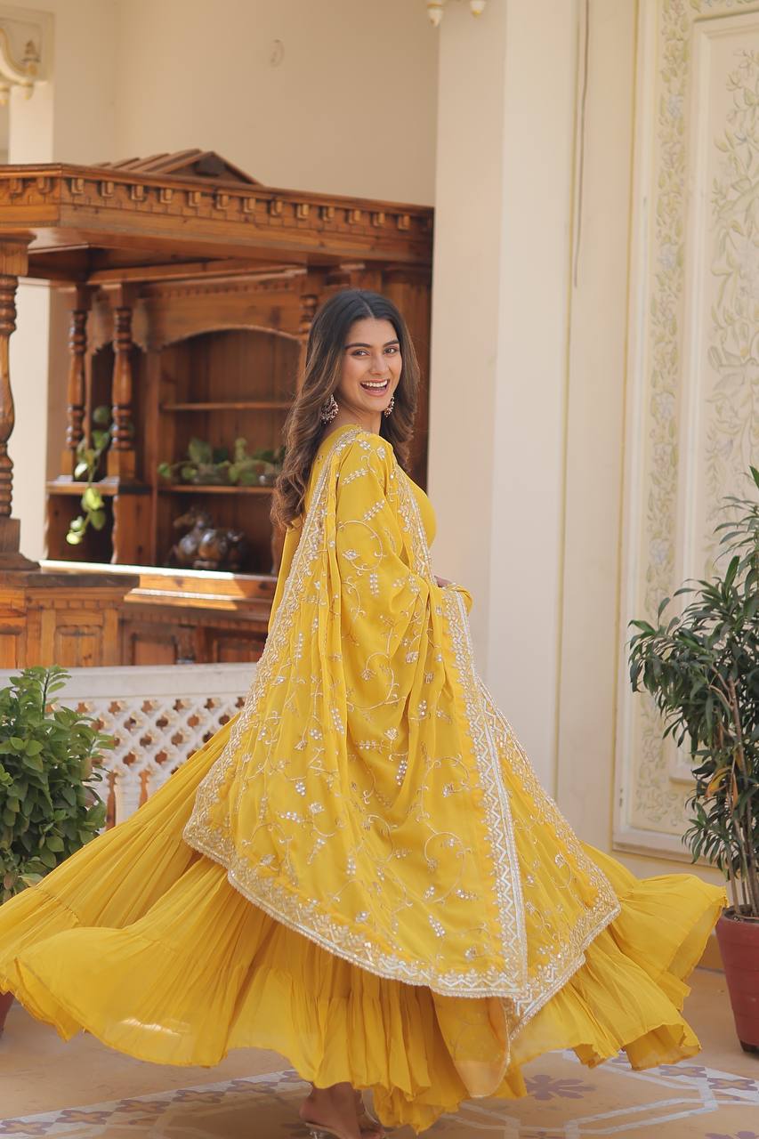 The Perfect Elegance Unique Embroidered Gown With Dupatta Set