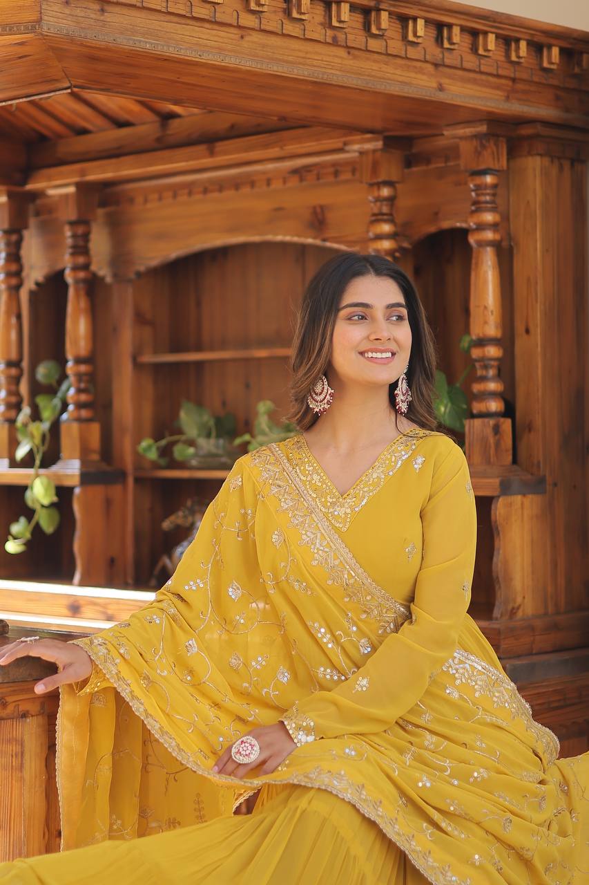The Perfect Elegance Unique Embroidered Gown With Dupatta Set