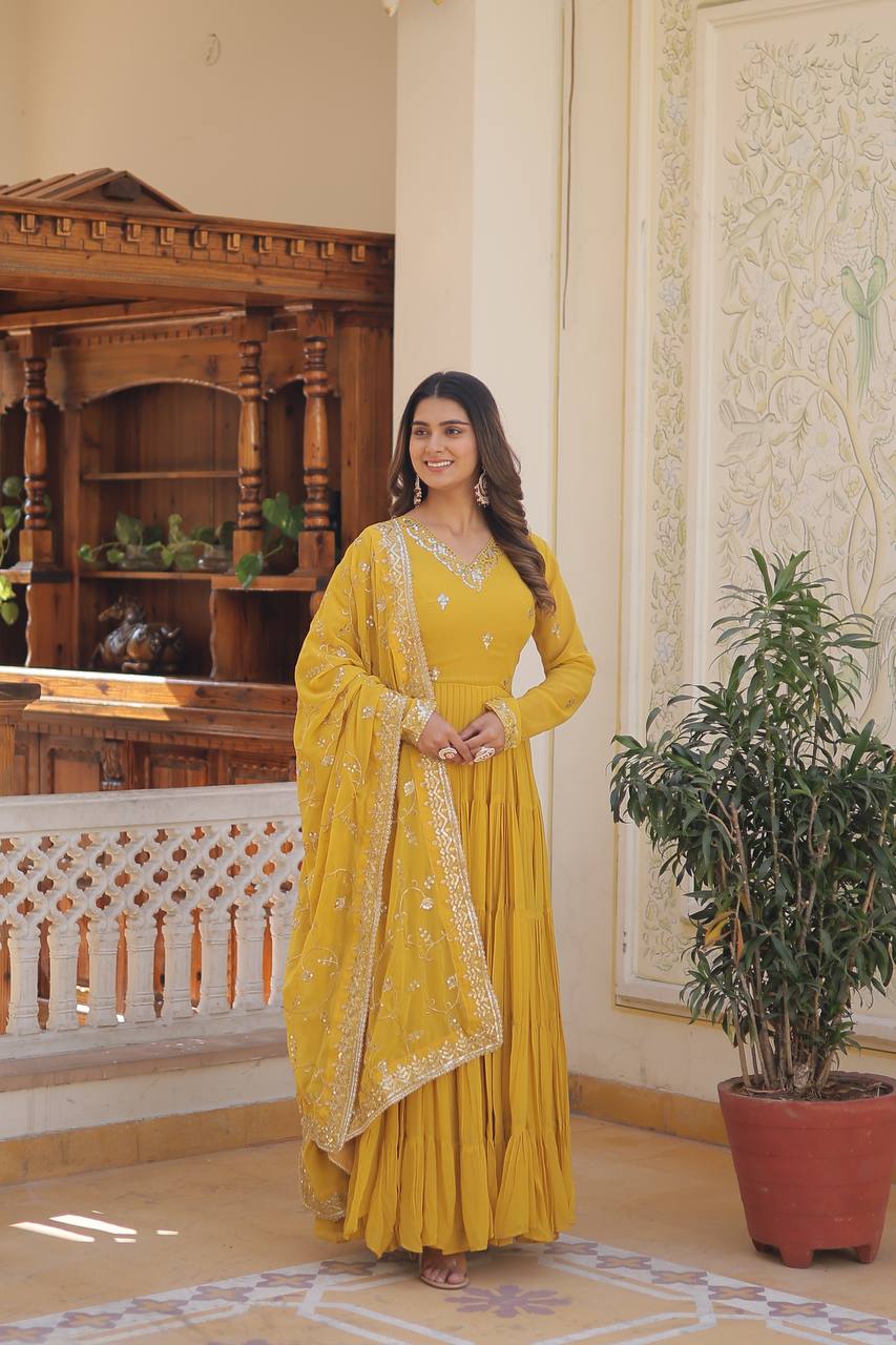 The Perfect Elegance Unique Embroidered Gown With Dupatta Set