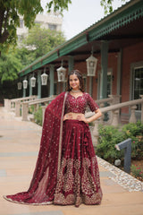 Maroon Embroidered Lehenga Choli With Dupatta – Bridesmaid & Festive Collection