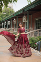 Maroon Embroidered Lehenga Choli With Dupatta – Bridesmaid & Festive Collection