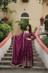 Rich Sequins Embroidered Work Women Suit Set Wine