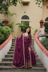 Rich Sequins Embroidered Work Women Suit Set Wine