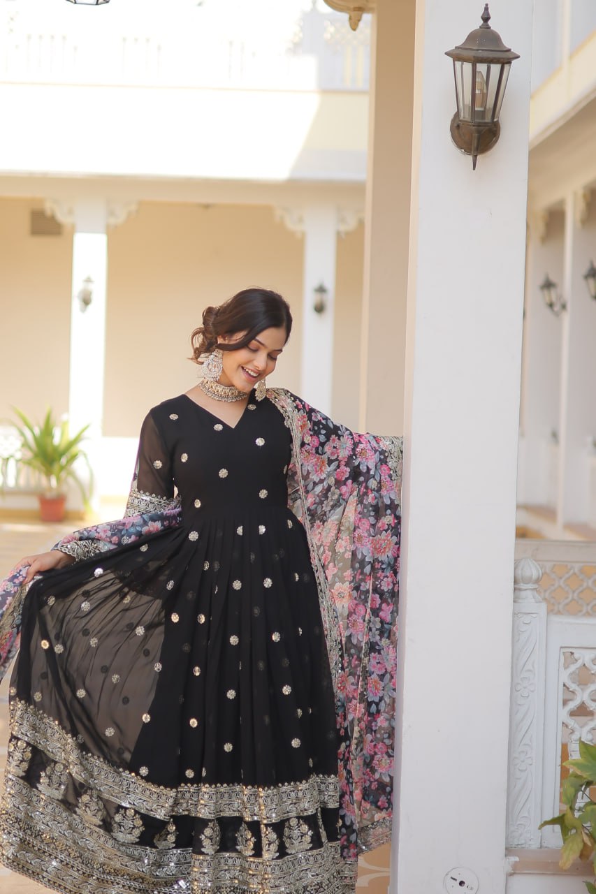 Beautiful Stylish Designer Gown With Dupatta Set
