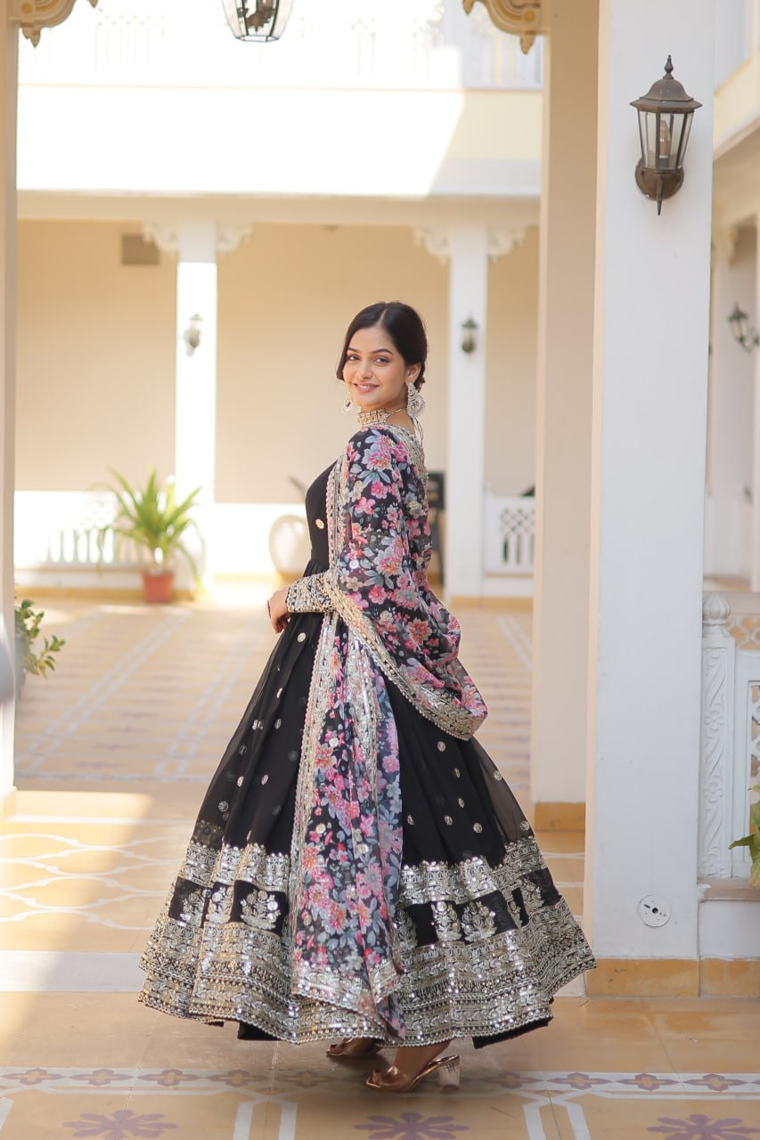 Beautiful Stylish Designer Gown With Dupatta Set