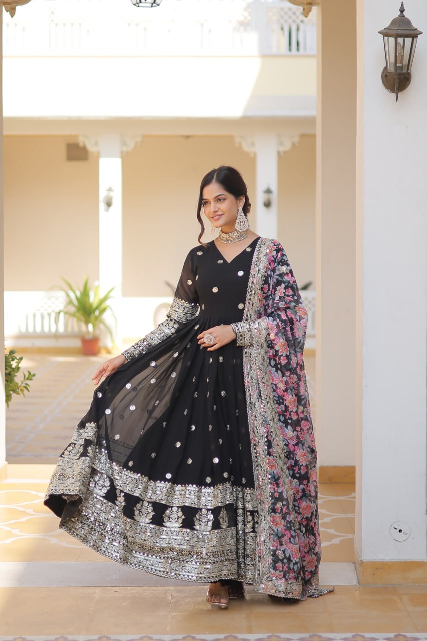 Beautiful Stylish Designer Gown With Dupatta Set