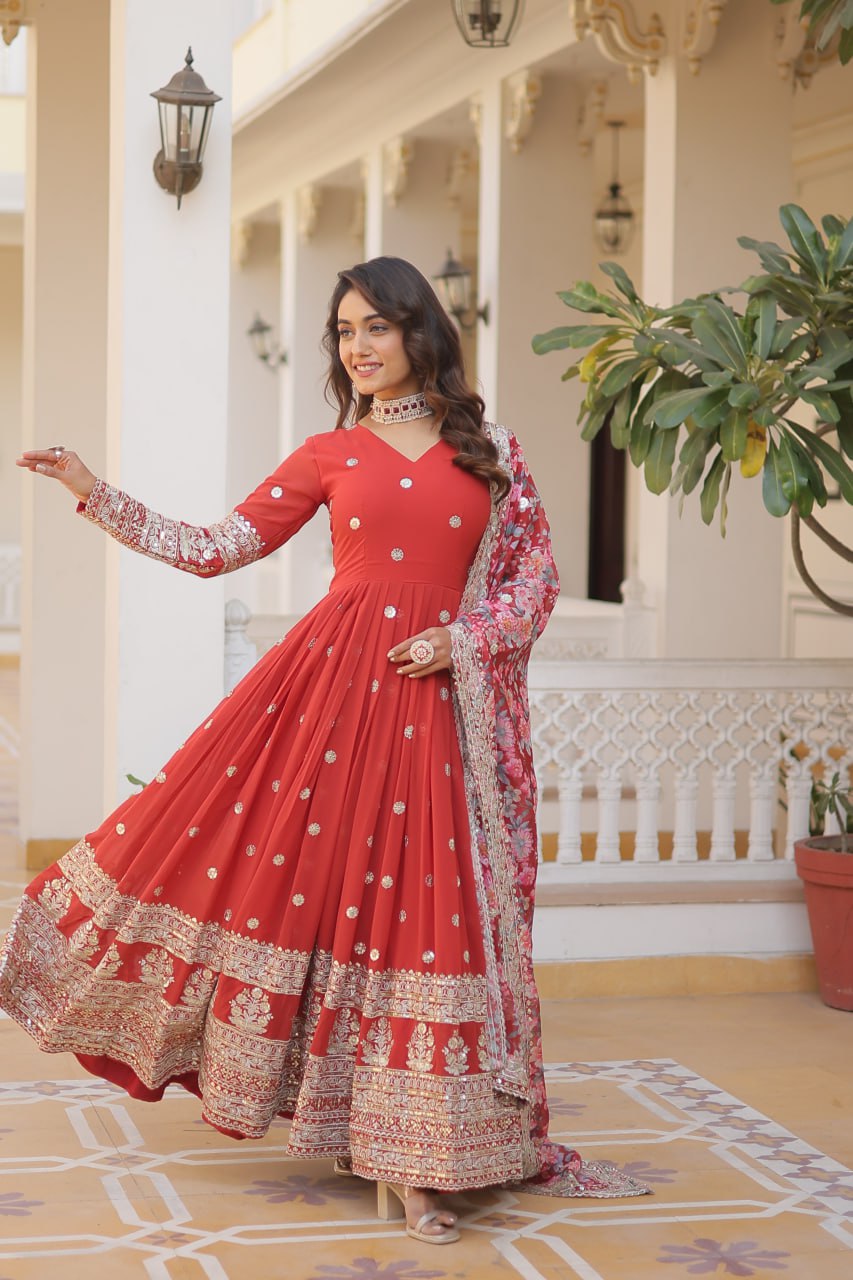 Beautiful Stylish Designer Gown With Dupatta Set