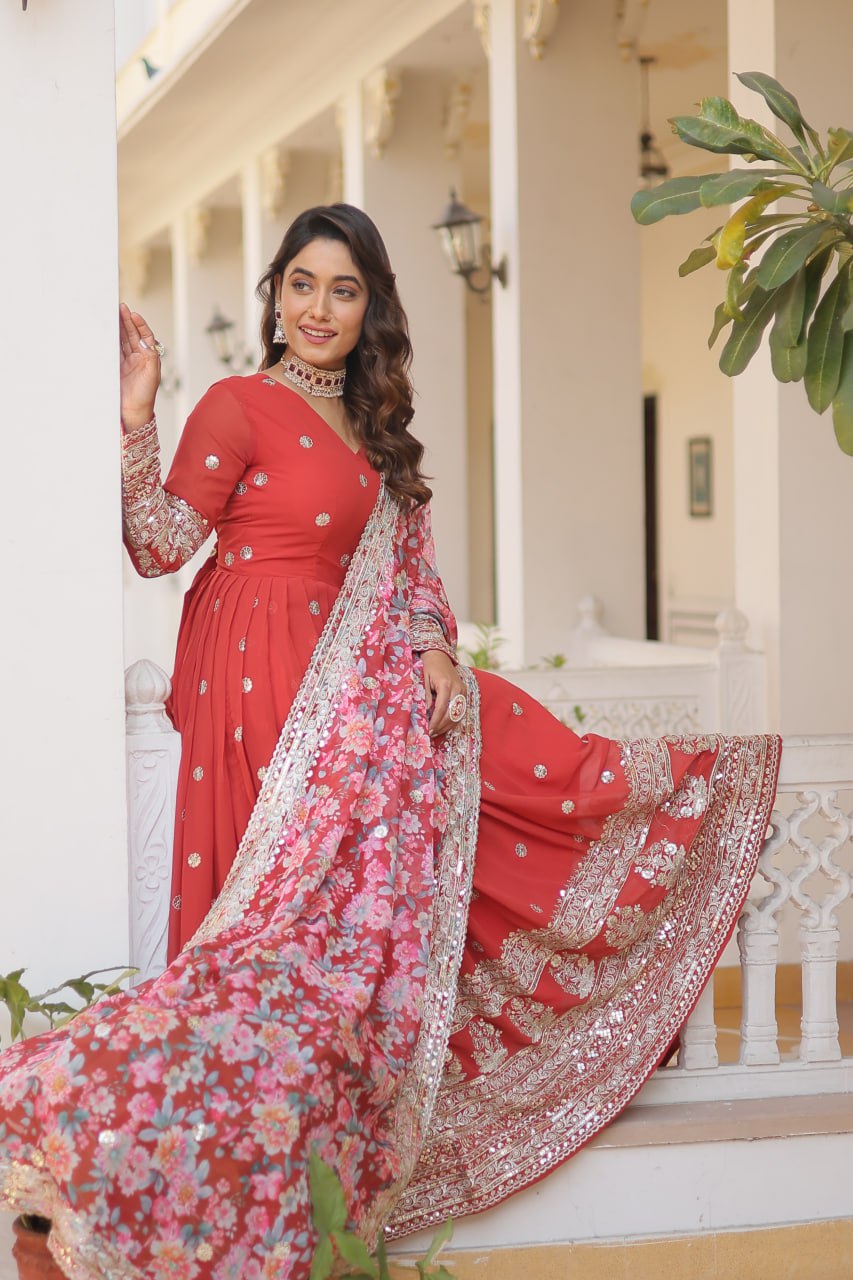 Beautiful Stylish Designer Gown With Dupatta Set