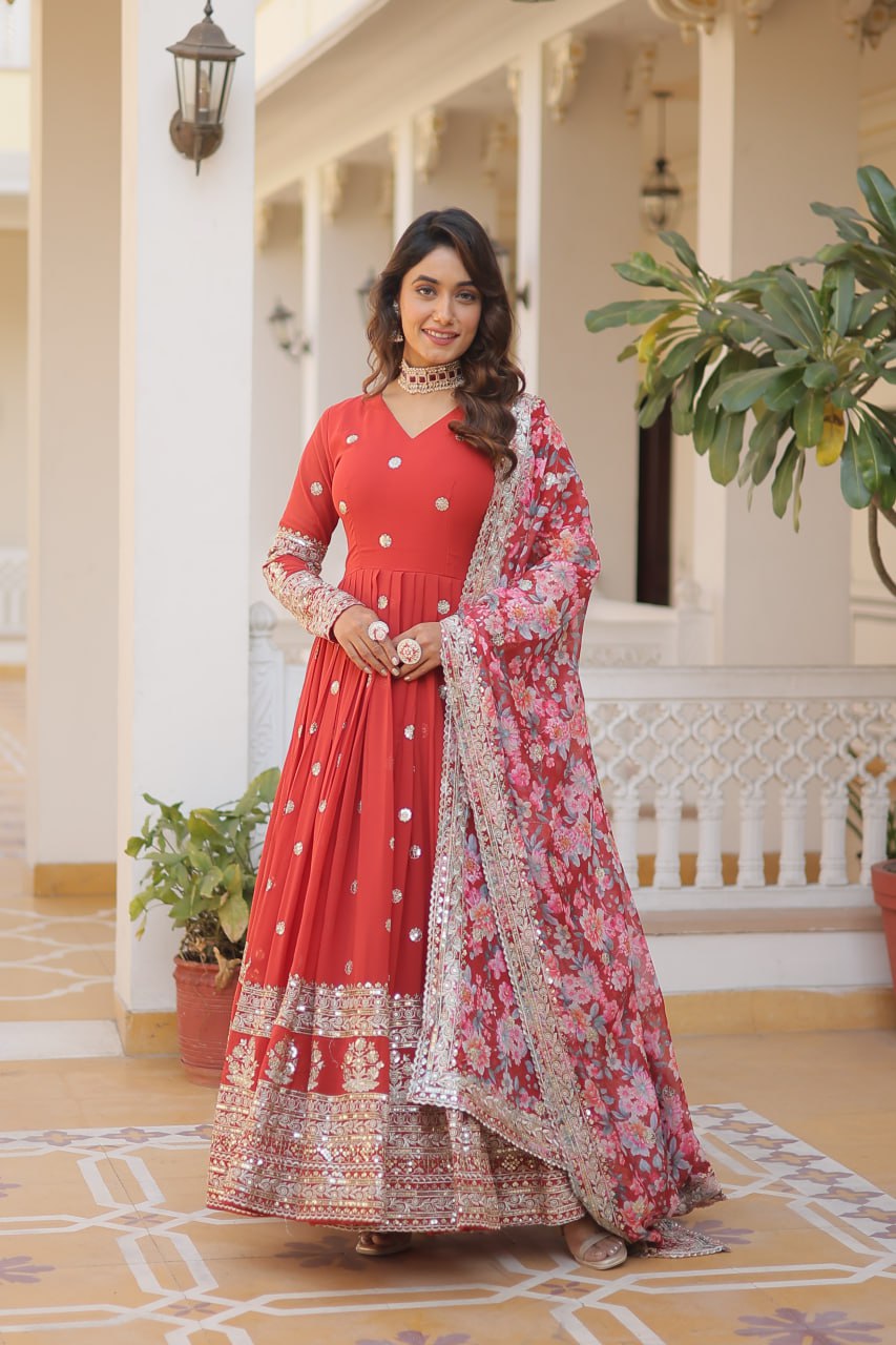 Beautiful Stylish Designer Gown With Dupatta Set