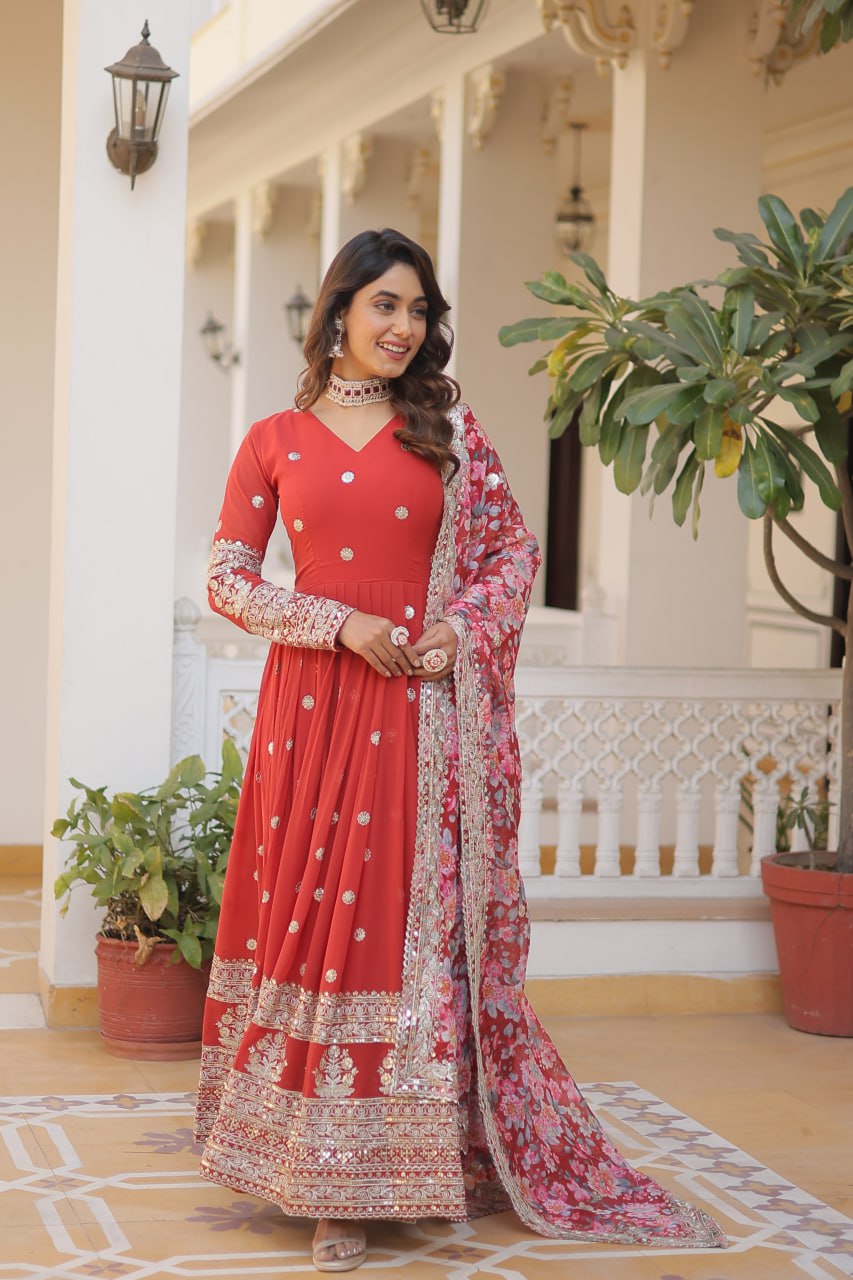 Beautiful Stylish Designer Gown With Dupatta Set