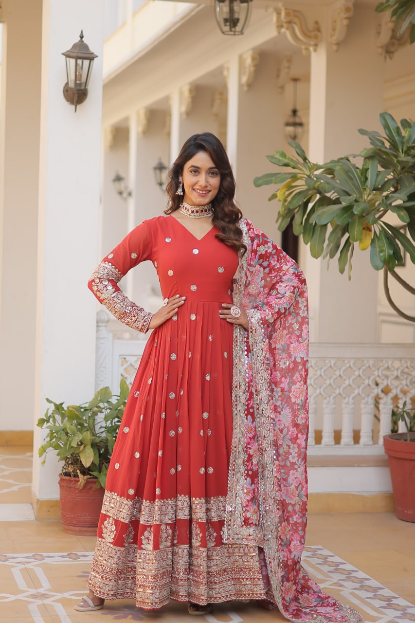 Beautiful Stylish Designer Gown With Dupatta Set