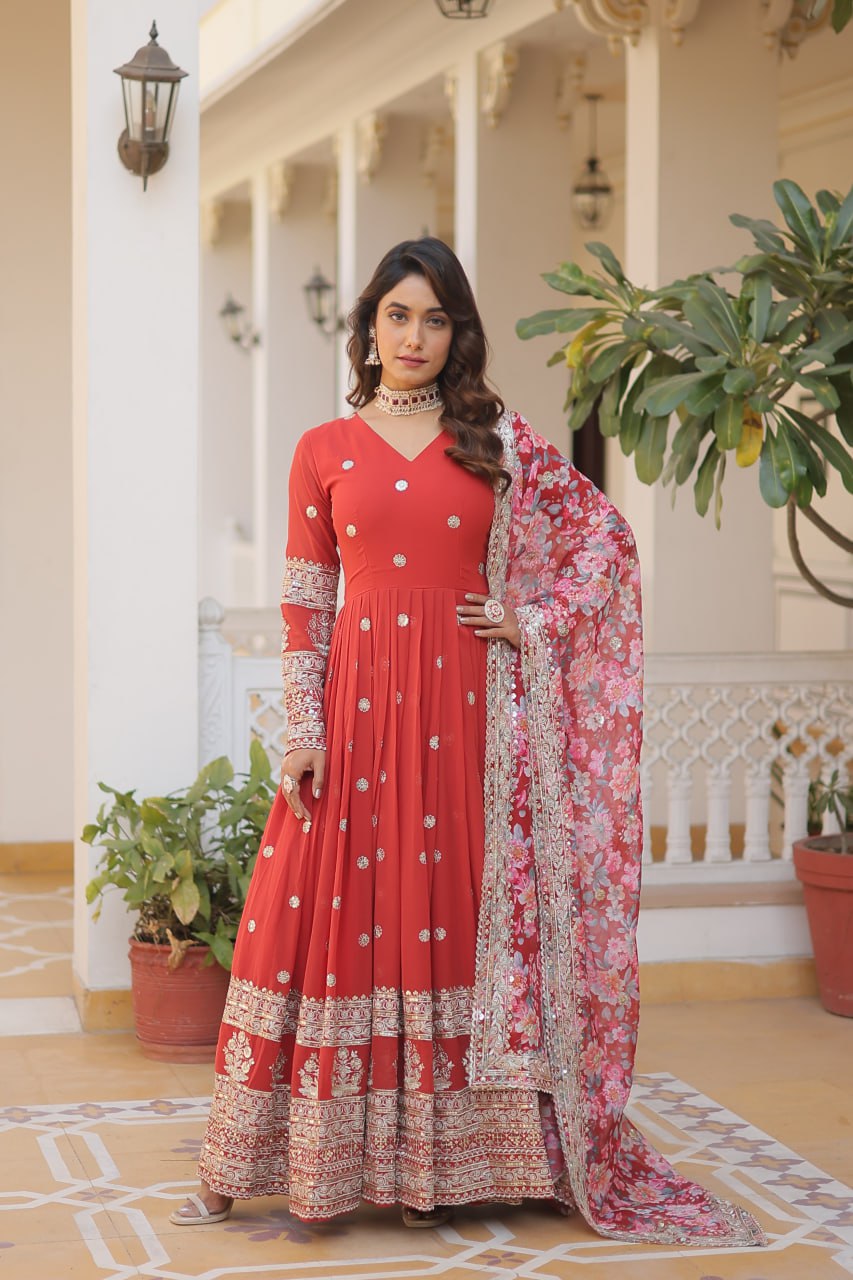 Beautiful Stylish Designer Gown With Dupatta Set