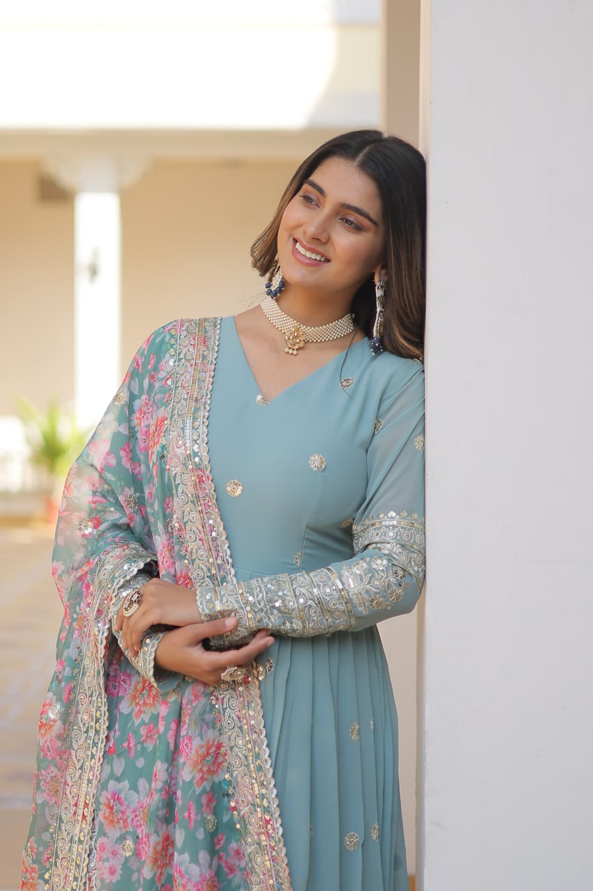 Beautiful Stylish Designer Gown With Dupatta Set