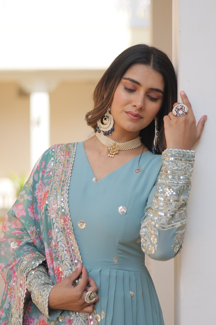 Beautiful Stylish Designer Gown With Dupatta Set