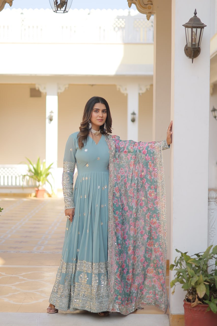 Beautiful Stylish Designer Gown With Dupatta Set