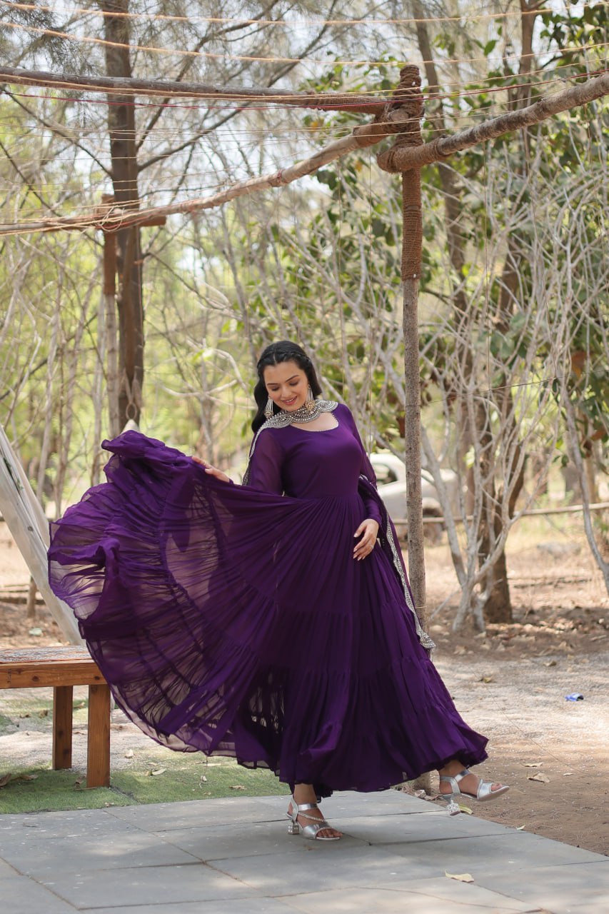 Classic Faux Blooming Gown With Designer Dupatta With Sequins Embroidery Work