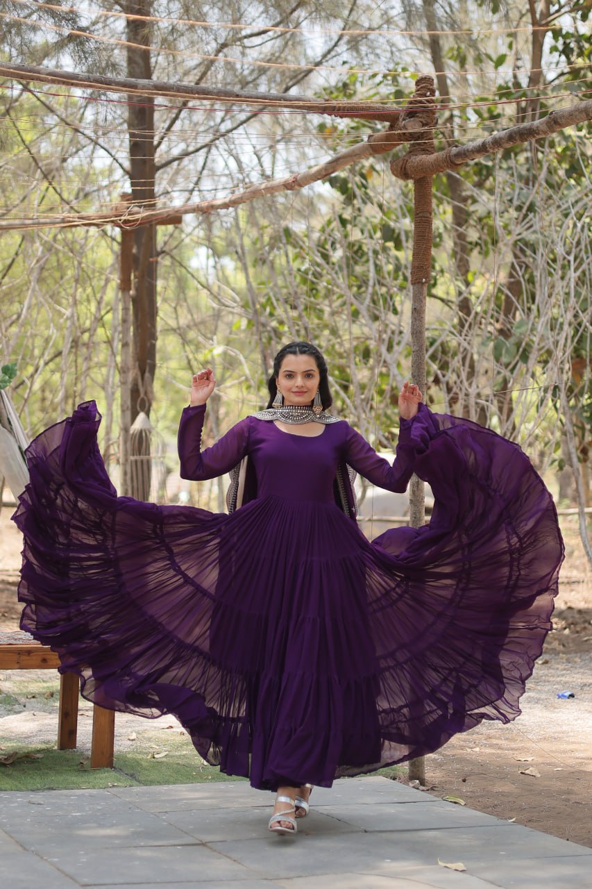 Classic Faux Blooming Gown With Designer Dupatta With Sequins Embroidery Work